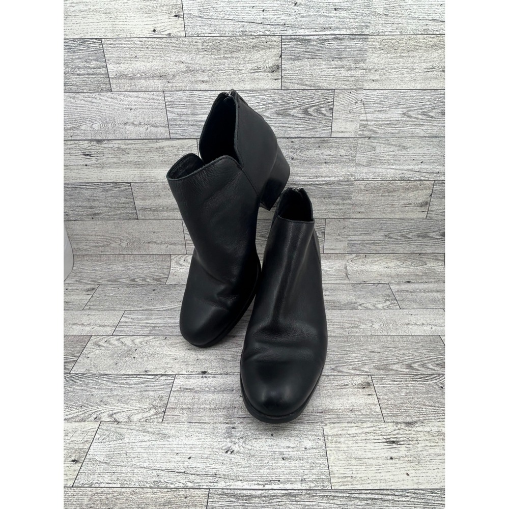 Born Leather Ankle Boots Black Blockโ Heel Booties Zip Up Womens Size 8M